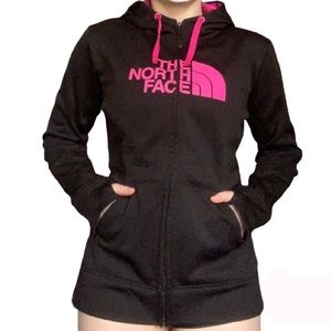 PINK AND BLACK NORTH FACE ZIP UP HOODIE SIZE LARGE